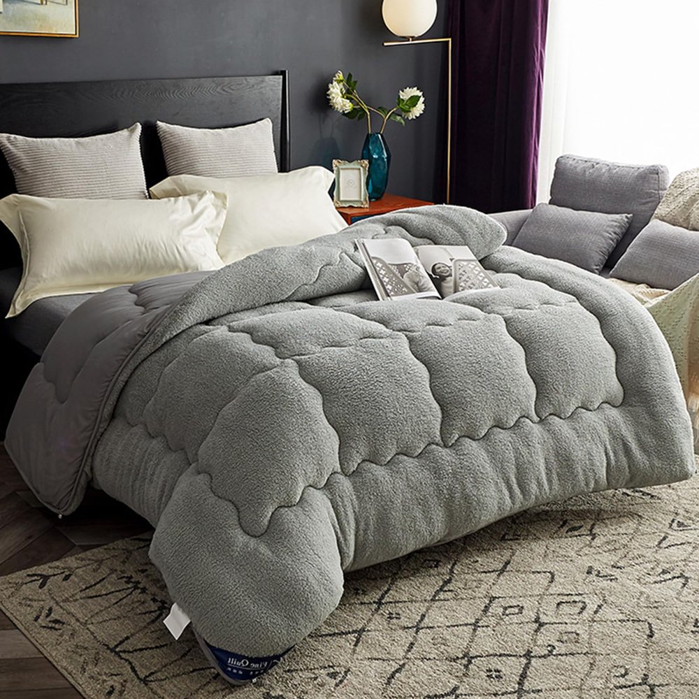 SHUOJIA Winter Quilt, Lamb Fleece/Cashmere, Gray, 180 x 210 cm, 3 kg