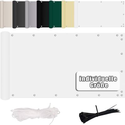 MENGH Privacy Screen 145 x 600 cm, Balcony Wind and UV Protection, with Eyelets, Nylon Cable Ties and Cord, White