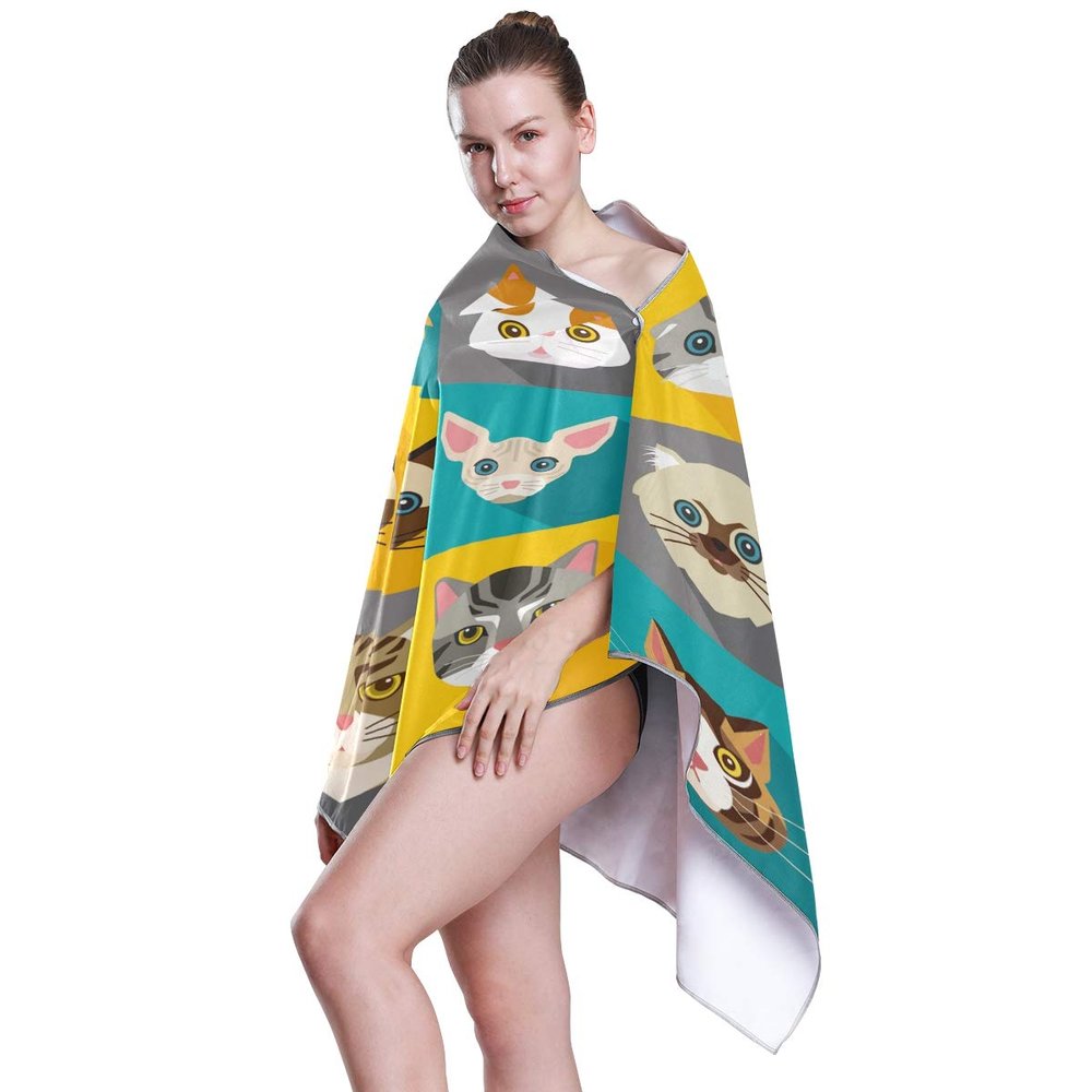 linomo Cat Face Bath Towel, 160 x 80 cm