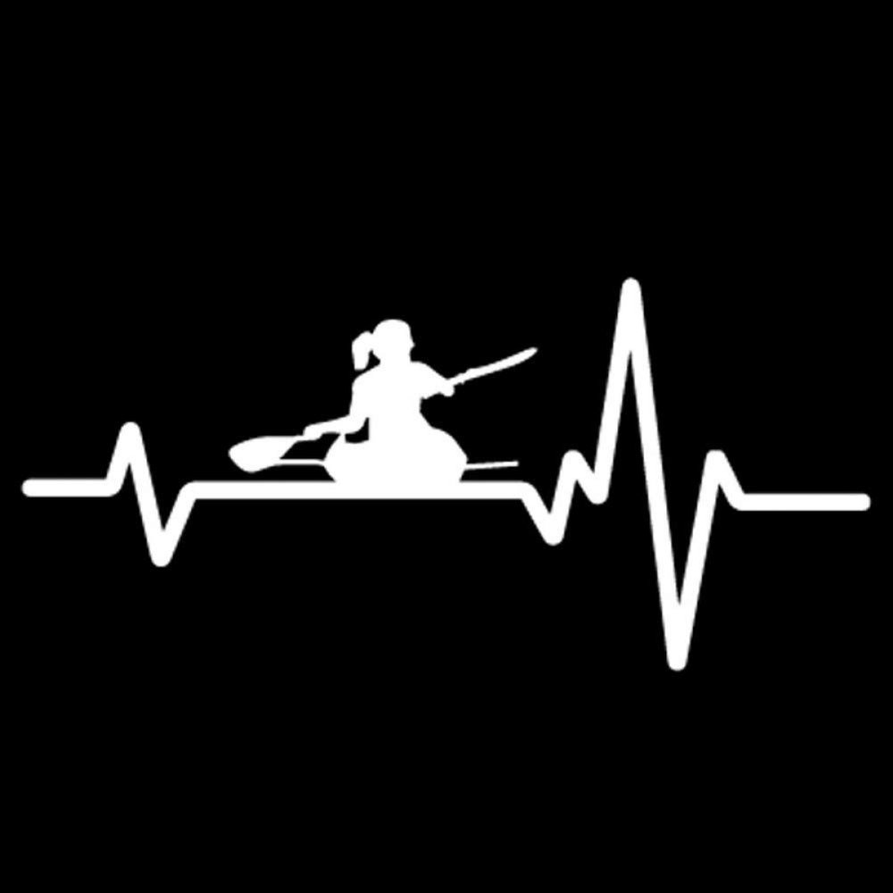SUIFENG 17 cm x 7.9 cm Heartbeat Line Kayak Girl Paddling Sea Ocean River Fishing Car Vinyl Sticker, Black/Silver