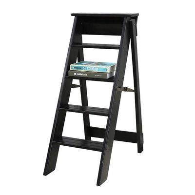 5-Step Folding Wooden Step Ladder, Black