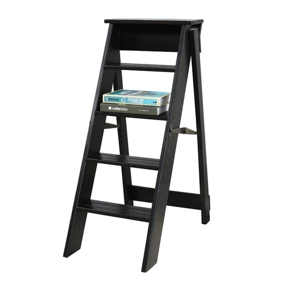 5-Step Folding Wooden Step Ladder, Black