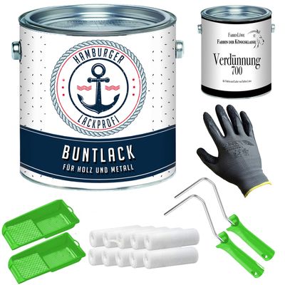 Matte Paint for Wood and Metal, Pigeon Blue RAL 5014, with Painting Set X300 and 1 L Thinner, Hamburger Lack-Profi 10 L