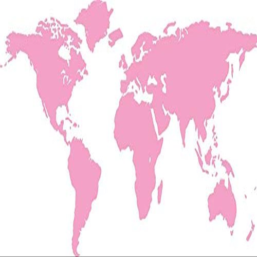 Skins4u World Map Wall Decal, Wall Art for Living Room or Office, 160 x 83 cm, Light Pink