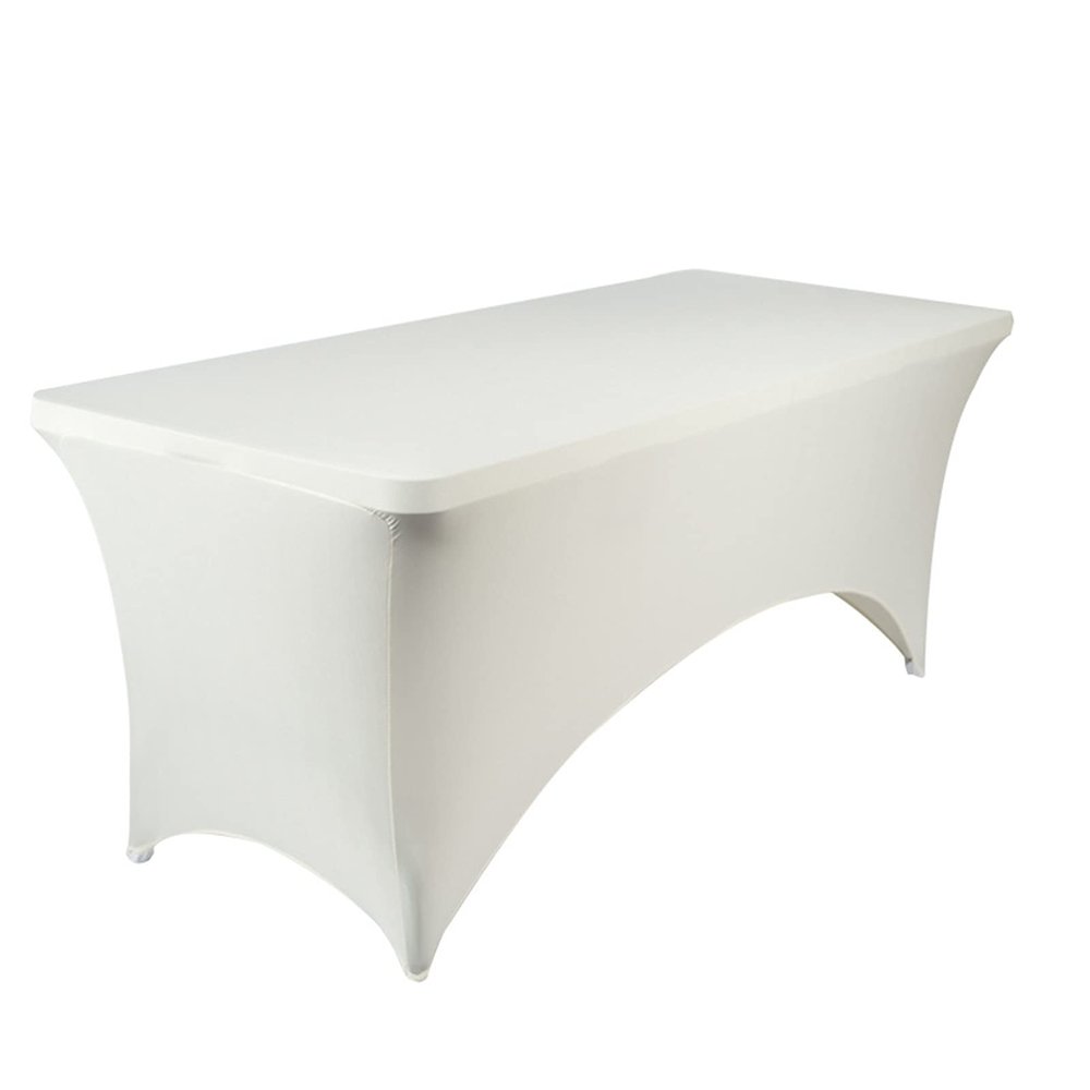 GEBIN Spandex Stretch Rectangular Tablecloth, Fitted Table Cover for Wedding, Banquet, Party, Event, Trade Show, Ivory, 8 ft