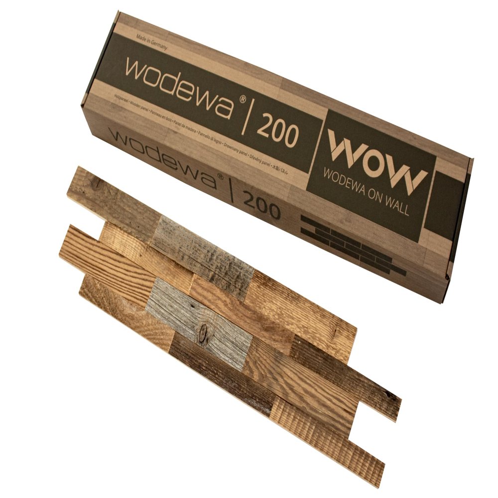 wodewa Reclaimed Pine Design Panel | Self-Adhesive Solid Wood 3D Wall Panel | 700 x 160 mm | Made in Germany