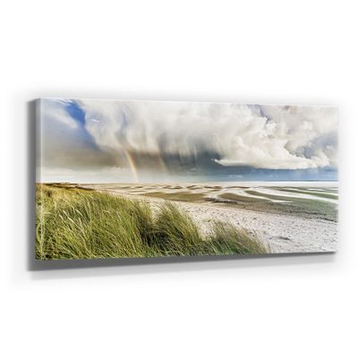 BilderKing Breathtaking North Sea Canvas Wall Art, 110 x 50 cm – Clouds over the Wadden Sea