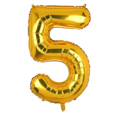 100 cm Large Gold Number 5 Foil Balloon, Giant Mylar Helium Balloon for Birthday Party Decorations