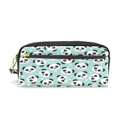 HMZXZ RXYY Cute Panda Polka Dot Pencil Case, Large Capacity Zipper PU Leather Stationery and Makeup Bag