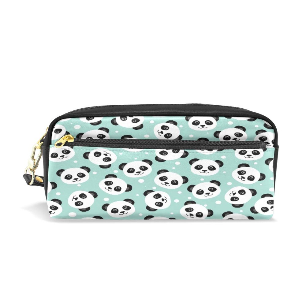 HMZXZ RXYY Cute Panda Polka Dot Pencil Case, Large Capacity Zipper PU Leather Stationery and Makeup Bag