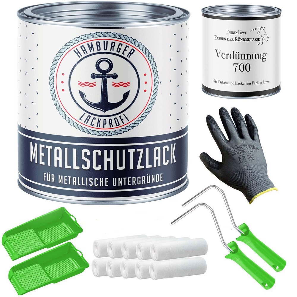 Matte Metal-Protective Paint, Sulfur Yellow RAL 1016, with Painting Set (X300) and 1 L Thinner — Hamburger Lack-Profi (20 L)
