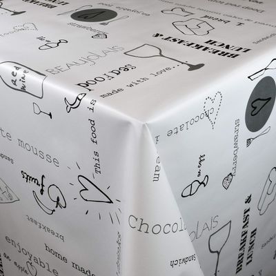 KEVKUS OZ-8004 Love Food Oilcloth Tablecloth, Black/White, Custom Size