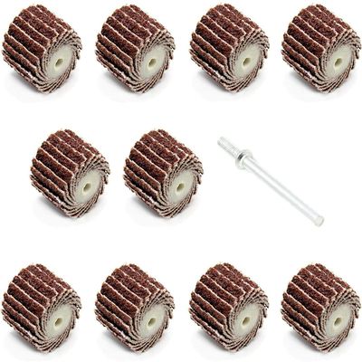 10-Pack 12 x 12 mm Grit 400 Flap Wheels with Mandrel for Dremel and Proxxon