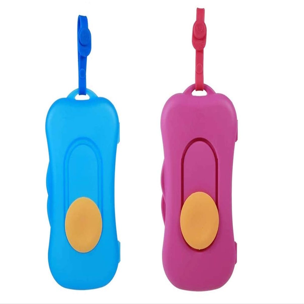 YUIP 2-Piece Portable Wet Wipe Boxes, Blue & Rose Pink
