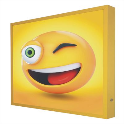 Vintage LED-Lit Sign with Yellow Wooden Frame, Emoticon 0003