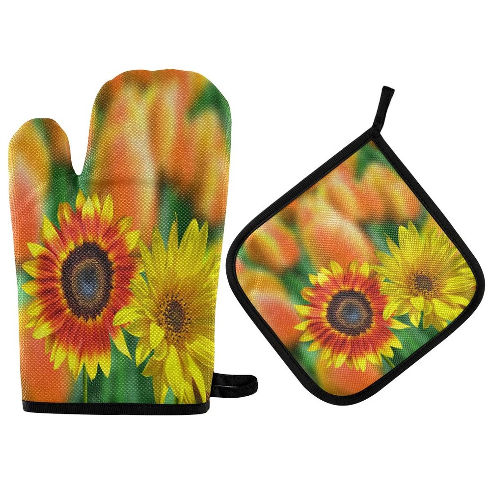 MNSRUU Sunflower Oven Mitts and Pot Holders, Non-Slip, Heat-Resistant