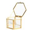 Harilla Hexagonal Glass Geometric Terrarium Jewelry Box for Weddings and Engagements, Gold, 8 x 6.8 x 4.5 cm view 1