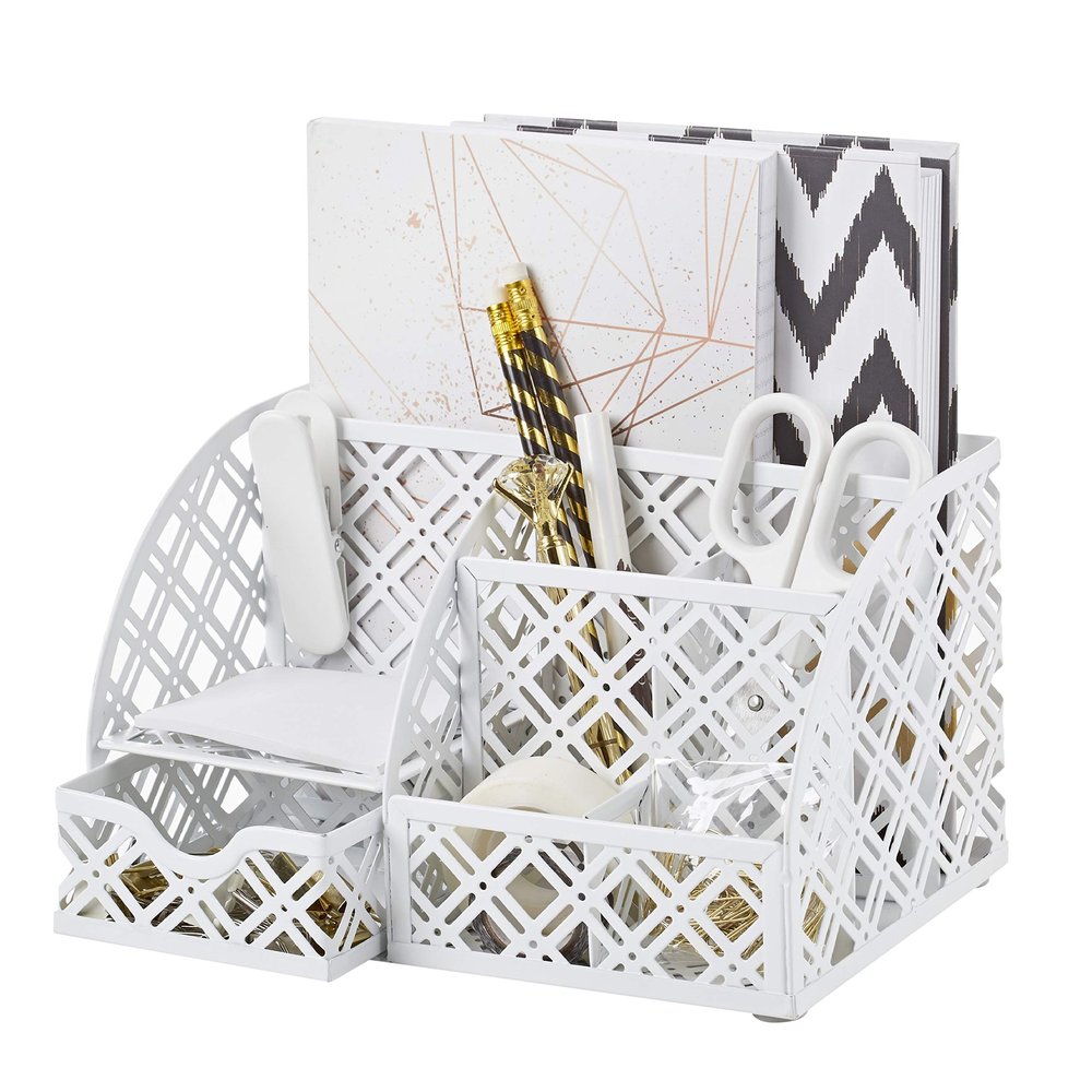 EXERZ Mesh Metal Desk Organizer with Pen Holder, 7 Compartments