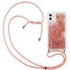 CaseLover Crossbody Phone Case for iPhone 12, Rose Gold Glitter Liquid Quicksand Silicone Case with Lanyard view 1