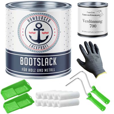 Glossy Boat Paint for Wood and Metal, Beige Brown RAL 8024, with Application Set (X300) and Thinner (1 L) – Hamburger Lack-Profi
