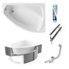ECOLAM Frida Polimat Acrylic Corner Bathtub, White, 140 x 90 cm, Right + Carrier, Waste Set, Feet & Silicone view 1