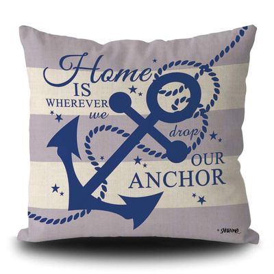 BAGEYOU Rustic Nautical Anchor Pillow Cover, “Home is Where We Drop Our Anthor,” 40.6 x 40.6 cm