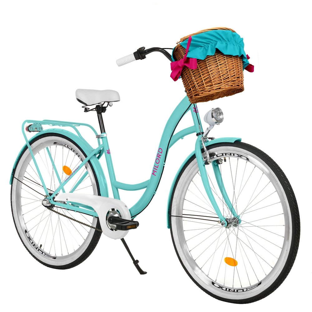 MILORD 26-Inch 3-Speed Aqua Blue Comfort Bike with Basket and Rear Rack