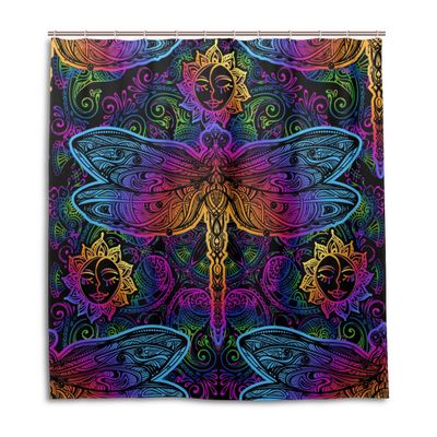 Indian Mandala Paisley Bird Dragonfly Shower Curtain, 66 x 72 in