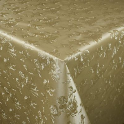 KEVKUS Embossed Damask Oilcloth Tablecloth 03030-10, Gold Floral Roses