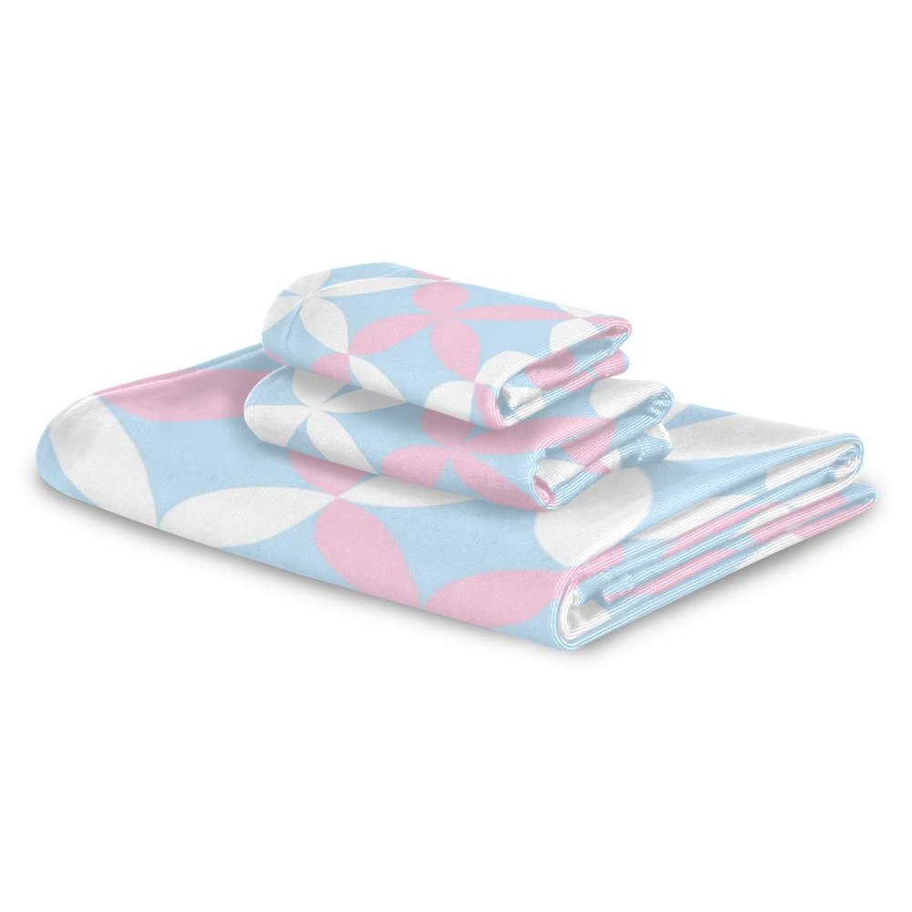 MONTOJ Bath Towel, Hand Towel, Clover Pattern, 3-Piece Set