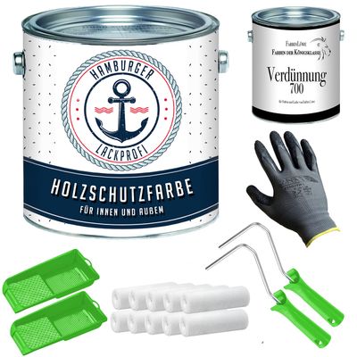 PU Wood Protection Paint, Semi-Gloss, Olive Gray RAL 7002, with Painting Set and Thinner, 1 L