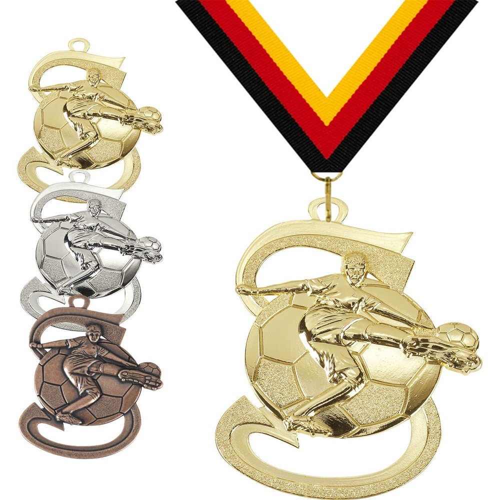 Pokalmatador Soccer Medal Belgium 39 x 59 mm, Incl. Medal Ribbon and Optional Personalized Inscription (Gold, Without Inscription)