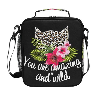 MONTOJ Insulated Lunch Bag with Leopard and Floral Print