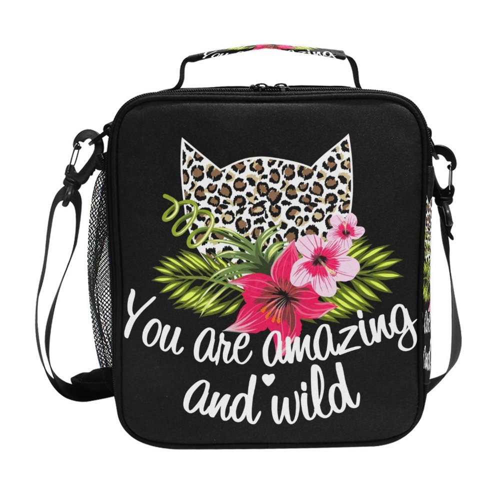 MONTOJ Insulated Lunch Bag with Leopard and Floral Print