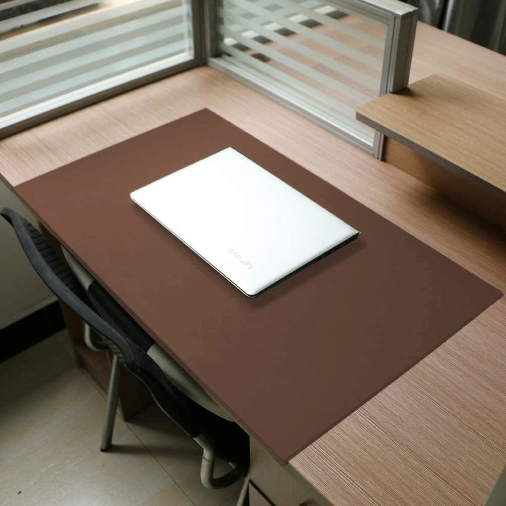 Multifunctional Desk Mat and Mouse Pad, Beveled Edge, Non-Slip Waterproof Soft Leather, 70 x 40 cm, Brown