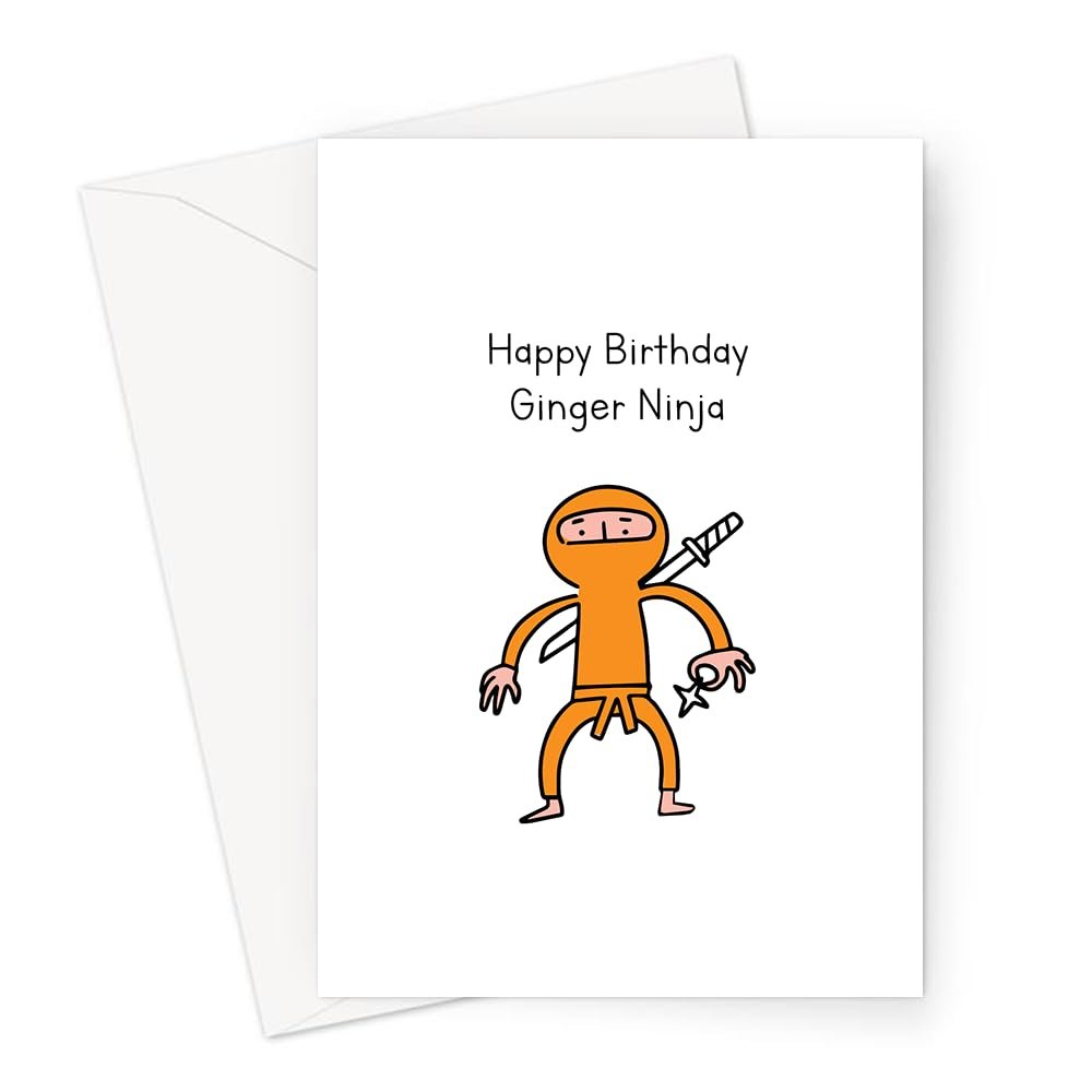 LEMON LOCO Happy Birthday Ginja Ninja Greeting Card | Funny Birthday Card for a Ginger, Rude Birthday Card for a Ginger, Silly Birthday Card for a Ginger