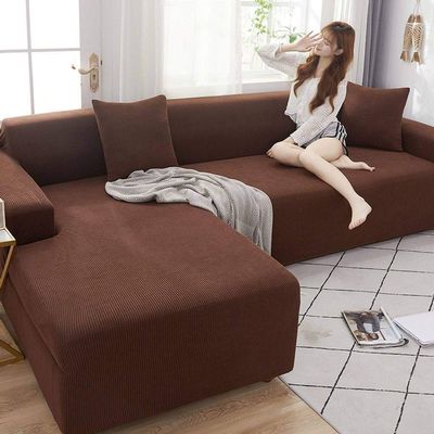 HKPLDE 5-Seater L-Shaped Sofa Slipcover, Easy Stretch, Coffee, 305–360 cm