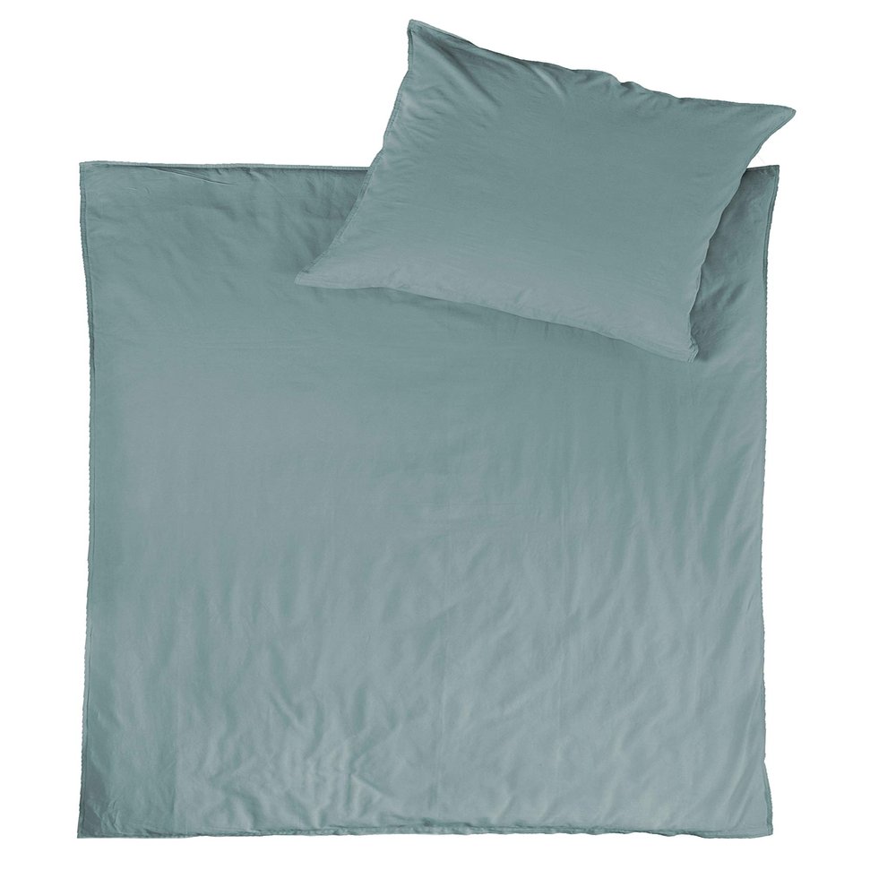 jilda-tex Lisbon Organic Cotton Stone-Washed Bedding Set, 100% Organic Cotton, Crinkle Look, Raised Border, MADE IN GREEN, Stone Blue, 135 x 200 cm