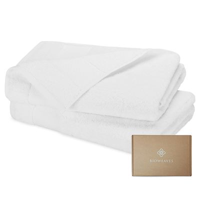 BIOWEAVES Organic Cotton Bath Towels, 2-Pack, White