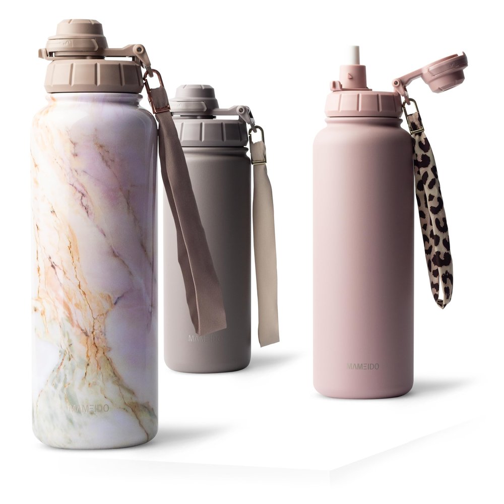 MAMEIDO Insulated Bottle with Straw, 1.2 L (Pearl Marble)