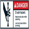 Warning Sticker “DANGER Crush hazard. Keep hands clear while operating. Lock out power before servicing.”, Film Sign, 35x80 / 45x100 / 70x160 mm, Made in Germany, Size: 45x100 mm view 1
