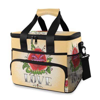 MONTOJ Rose Love Leakproof Lunch Bag with Wide-Opening Lid, 15 L