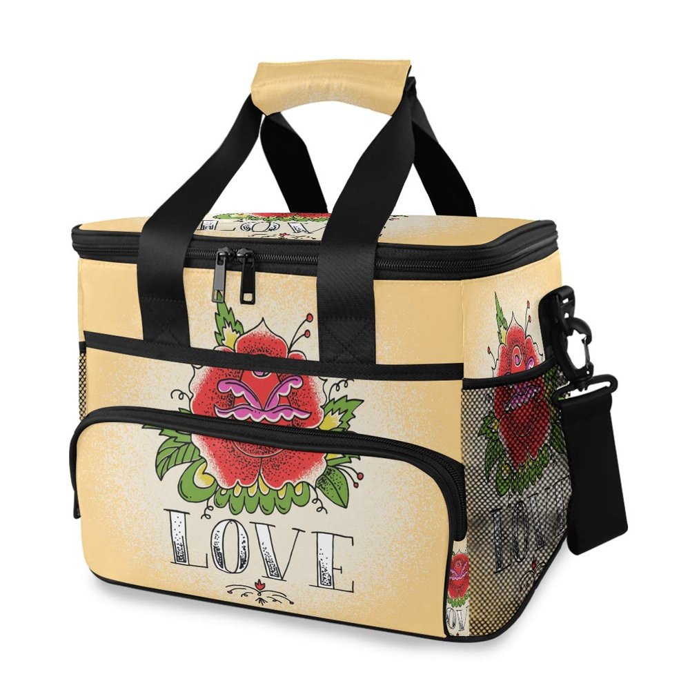 MONTOJ Rose Love Leakproof Lunch Bag with Wide-Opening Lid, 15 L