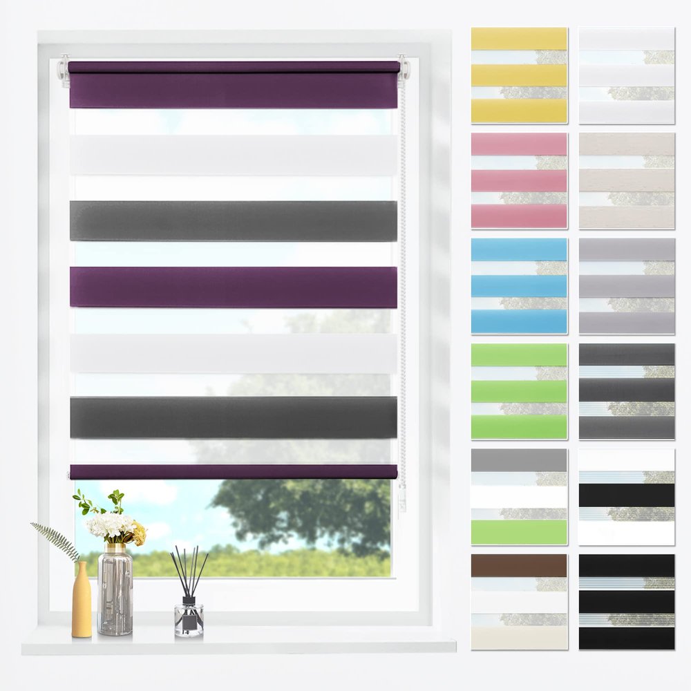 SBARTAR Double Roller Blind White-Anthracite-Aubergine 55 x 140 cm