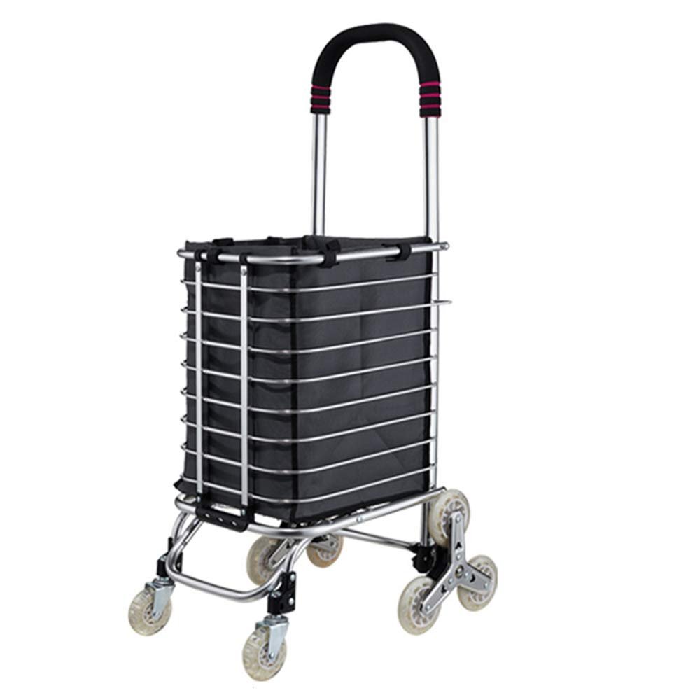 NNHDWS Folding Shopping Cart, Lightweight Stair-Climbing Trolley with Swivel Wheels and Removable Canvas Bag