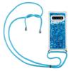 CaseLover Crossbody Phone Case for Samsung Galaxy S10+, Glitter Liquid Quicksand Clear Silicone Case with Adjustable Lanyard, Blue view 1