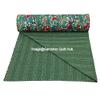 Turquoise Handmade Kantha Bird-Print Bedspread view 3
