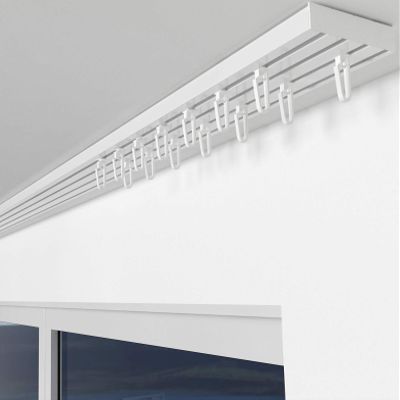 ALOHA RIO Curtain Track, 4-Track, 120 cm, with Pleat Hooks, White