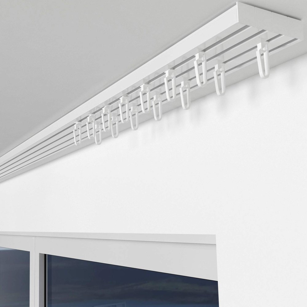 ALOHA RIO 4-Track Curtain Track, 140 cm, White, with Pleat Hooks