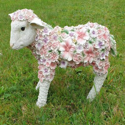 Fachhandel Plus Garden Figure with Flowers, Large Standing Sheep